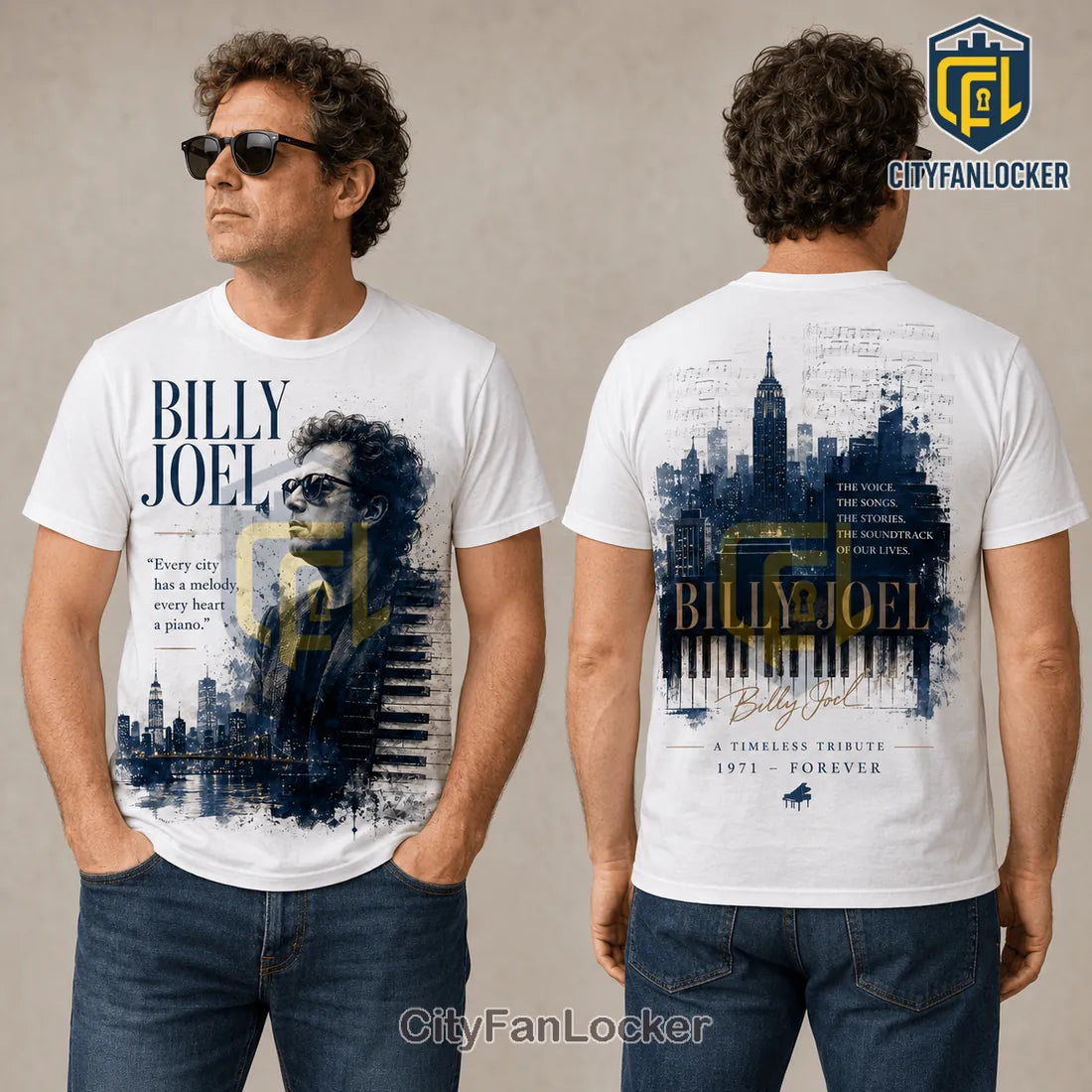 Billy Joel New York City Skyline IPortrait Cotton T-Shirt