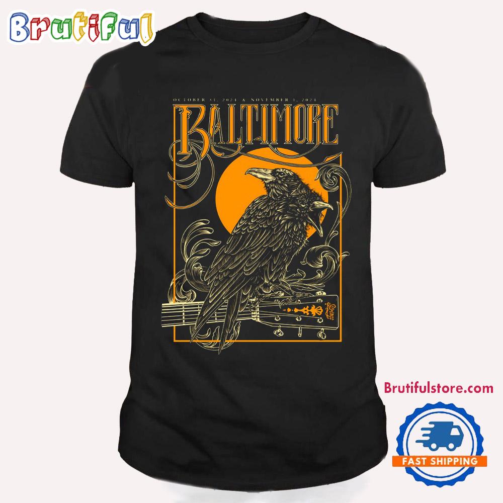 Billy Strings CFG Bank Arena Baltimore MD Oct 31 & Nov 1 2024 Gold Foil Embellished T Shirt