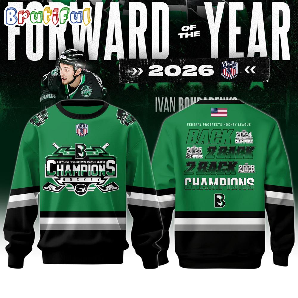 Binghamton Black Bears 2026 FPHL Champions Three-Peat Design Hoodie T-Shirt
