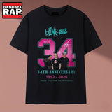 Blink 182 34th Anniversary 1992 2026 Band Signatures Pop Punk T Shirt, Music 2D Shirt
