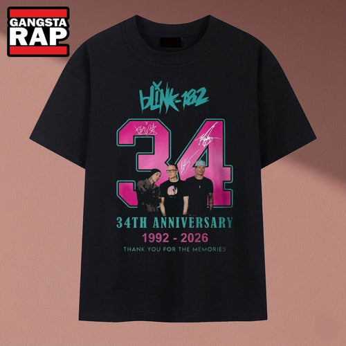Blink 182 34th Anniversary 1992 2026 Band Signatures Pop Punk T Shirt, Music 2D Shirt