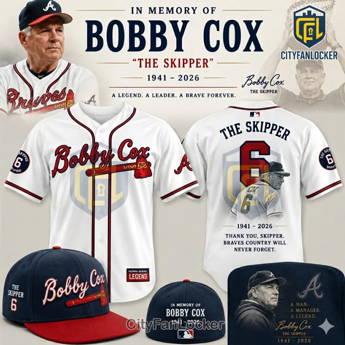 Bobby Cox The Skipper Commemorative Atlanta Braves Baseball Jersey