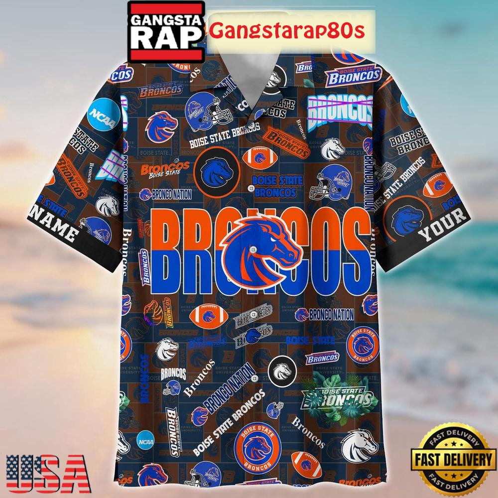Boise State Broncos Solgan Bronco Nation True Fan Spirit Custom Name Aloha Hawaiian Shirt