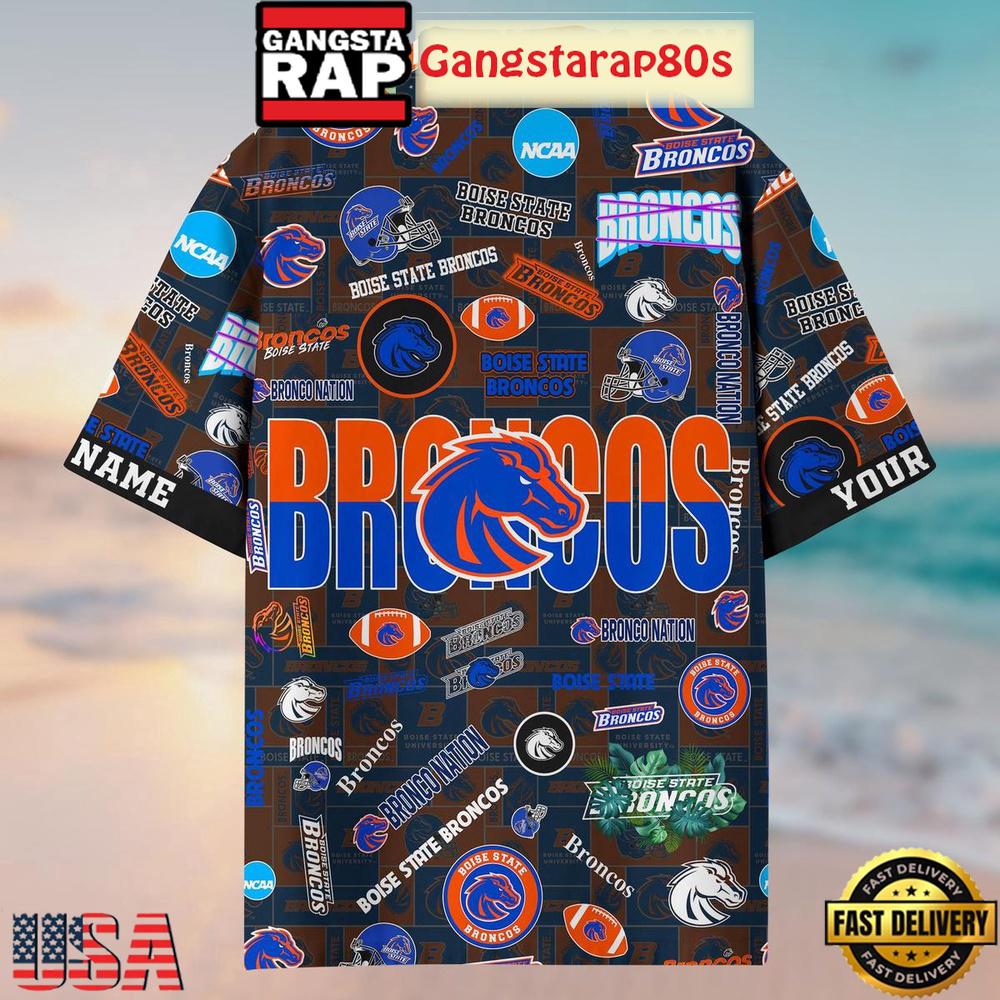 Boise State Broncos Solgan Bronco Nation True Fan Spirit Custom Name Aloha Hawaiian Shirt