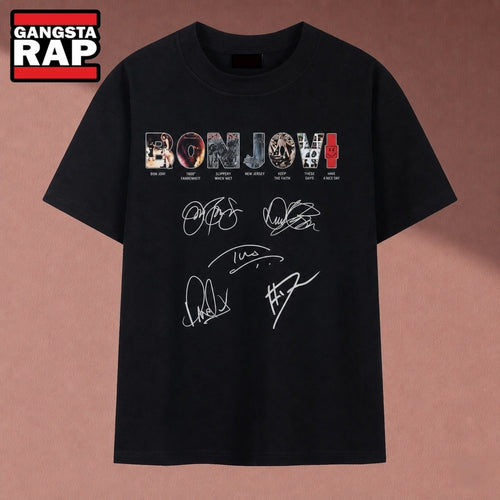 Bon Jovi Albums Logo Vintage Cast Signatures Rock Band T Shirt, Music 2D Shirt