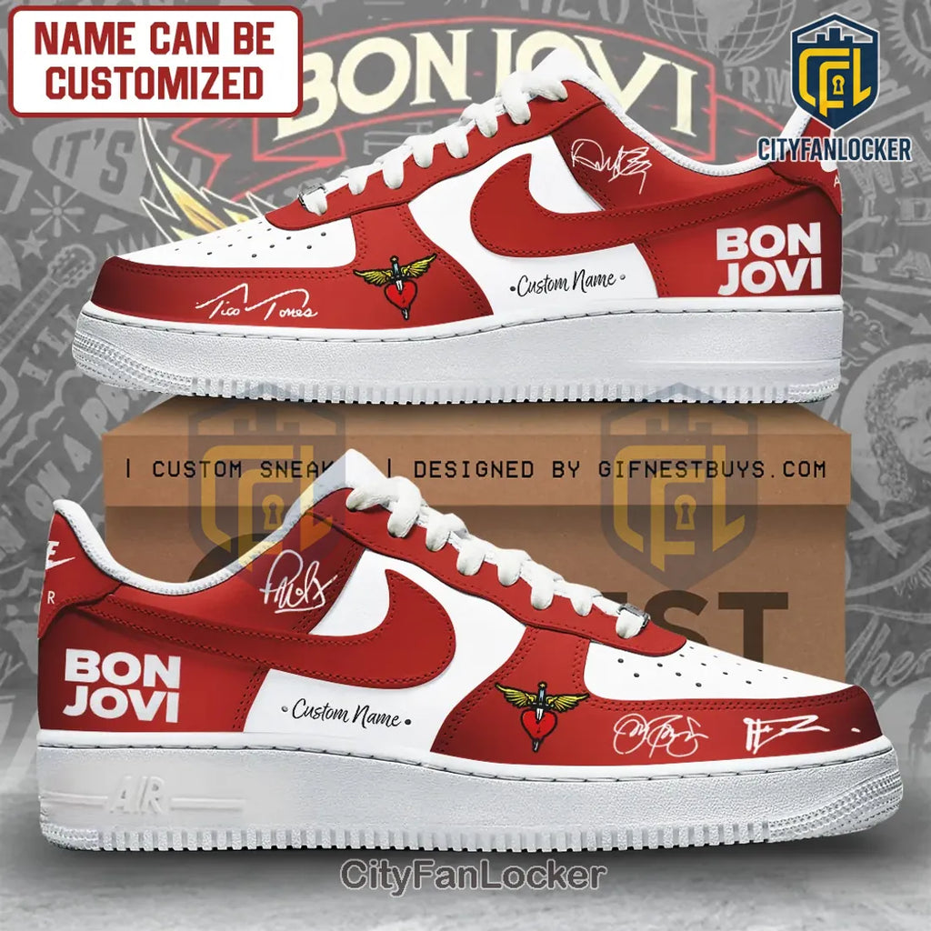 Bon Jovi Red and White Personalized Air Force 1 Sneakers