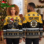 Boston Bruins Bear Mascot Hockey Player Personalized Name Ugly Christmas Sweater