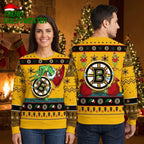 Boston Bruins Grinch Hand Holding Christmas Lights Ugly Christmas Sweater