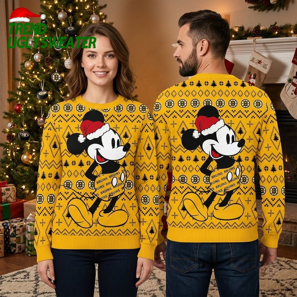 Boston Bruins Mickey Mouse Playing Hockey Christmas Ugly Christmas Sweater