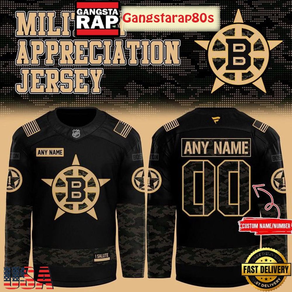 Boston Bruins Military Night 2025 Custom Hockey Jersey