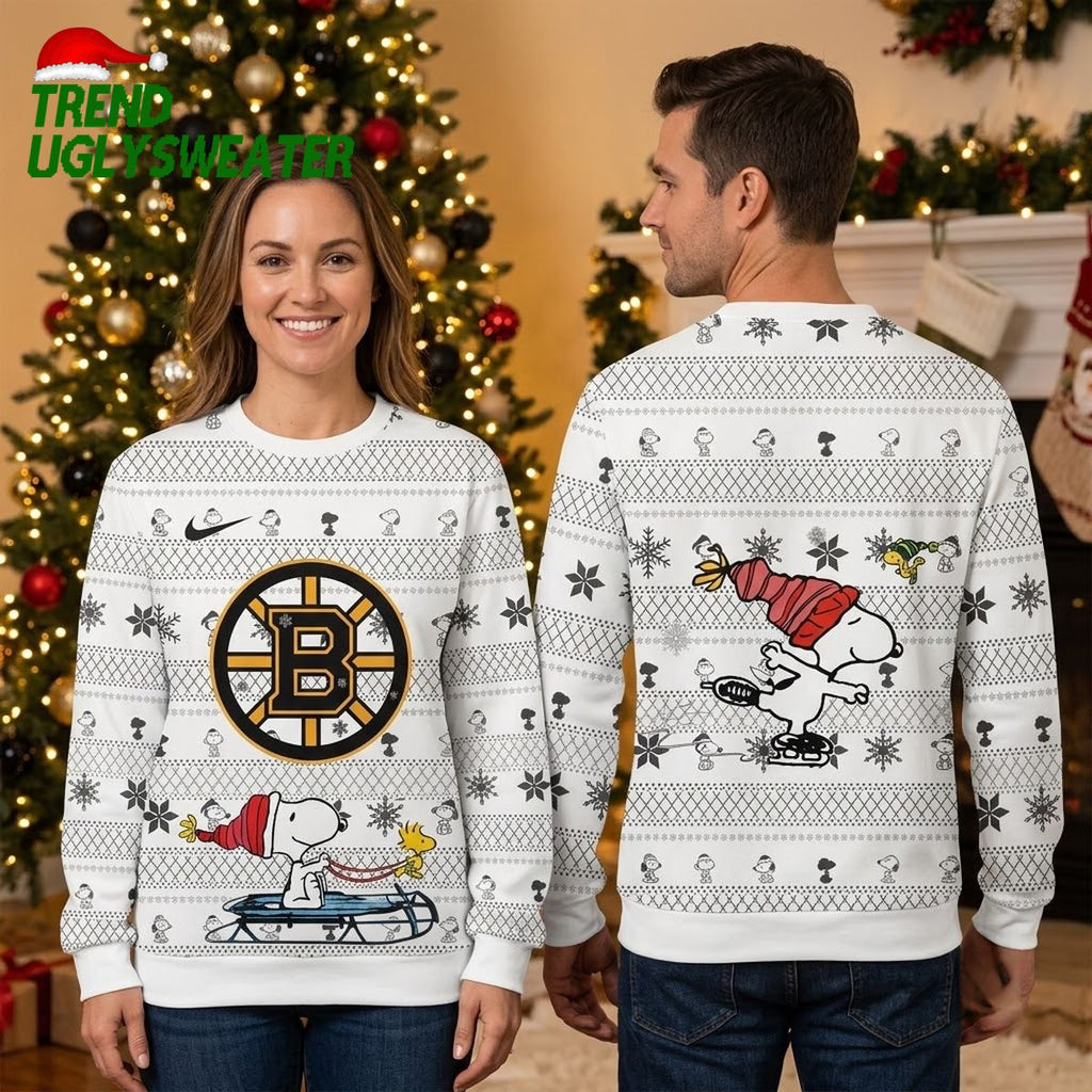 Boston Bruins Snoopy Ice Skating Ugly Christmas Sweater