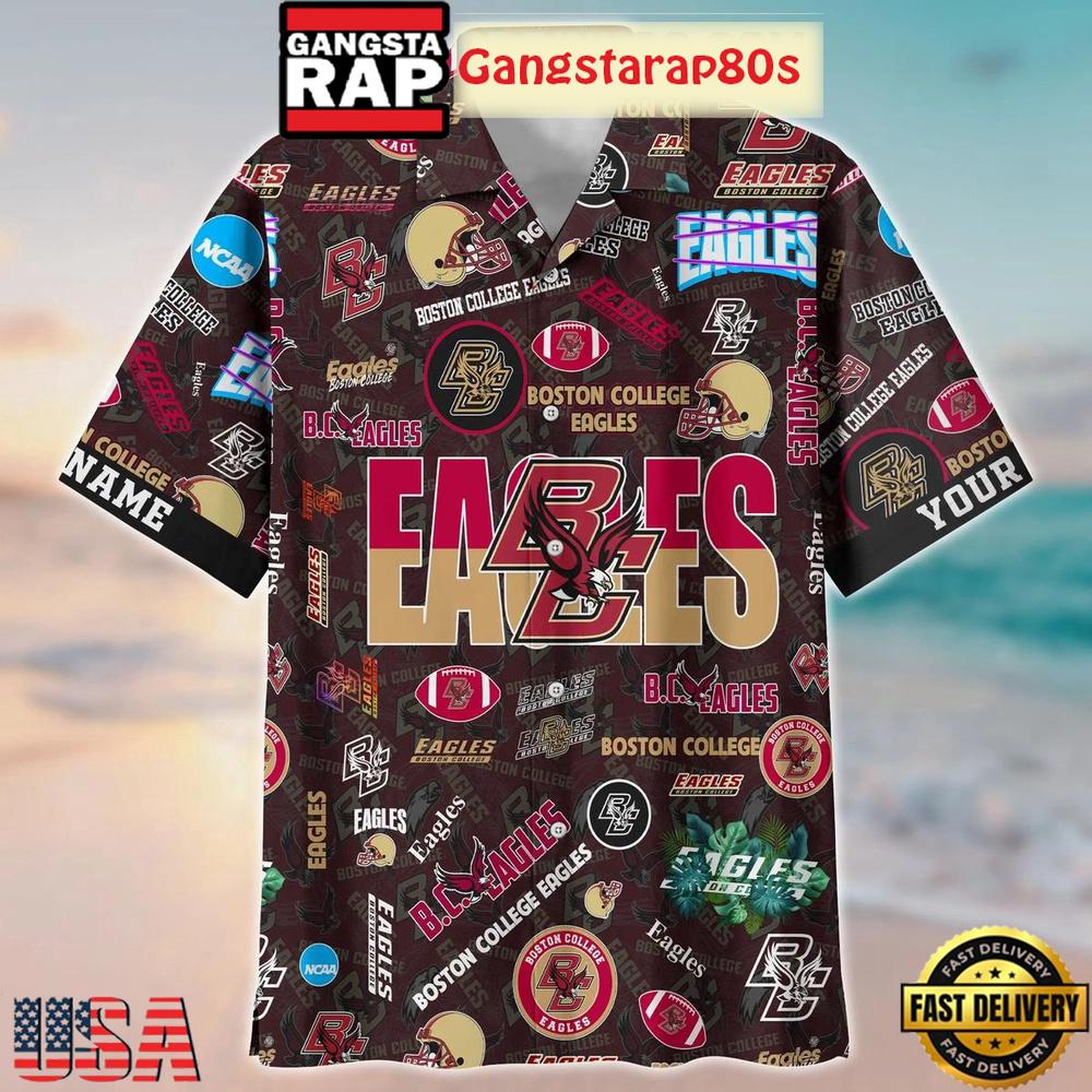 Boston College Eagles Solgan BC Eagles True Fan Spirit Custom Name Aloha Hawaiian Shirt