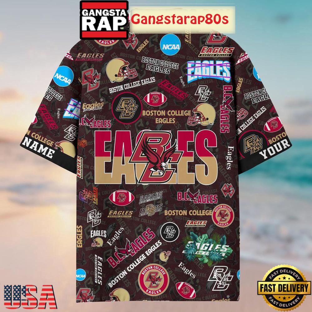 Boston College Eagles Solgan BC Eagles True Fan Spirit Custom Name Aloha Hawaiian Shirt