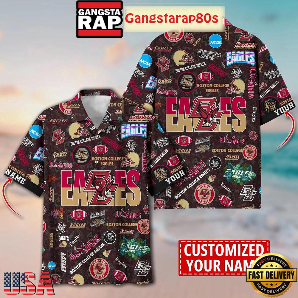 Boston College Eagles Solgan BC Eagles True Fan Spirit Custom Name Aloha Hawaiian Shirt