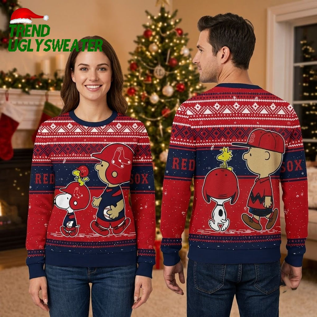 Boston Red Sox Charlie Brown And Snoopy Baseball Characters Ugly Christmas Sweater