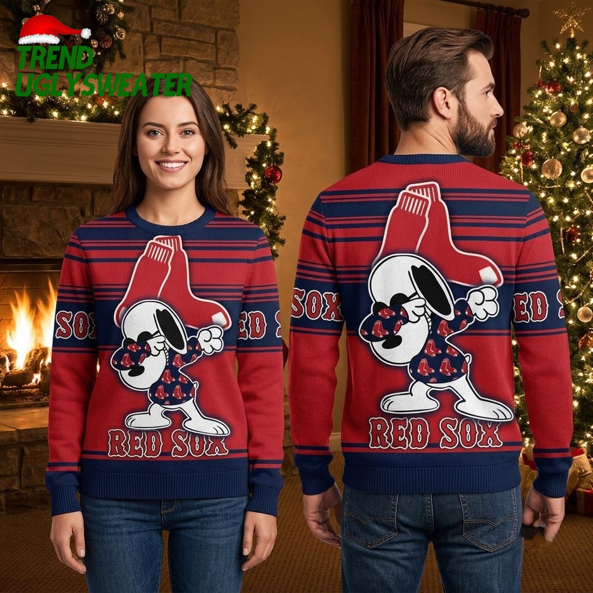 Boston Red Sox Dabbing Snoopy Ugly Christmas Sweater