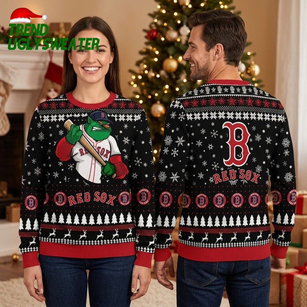 Boston Red Sox Green Monster Baseball Bat Black Ugly Christmas Sweater