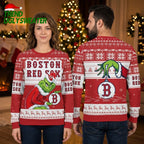 Boston Red Sox Grinch Wearing Santa Hat Boston Red Sox Logo Ugly Christmas Sweater
