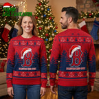 Boston Red Sox Santa Hat Logo And Stocking Pattern Ugly Christmas Sweater