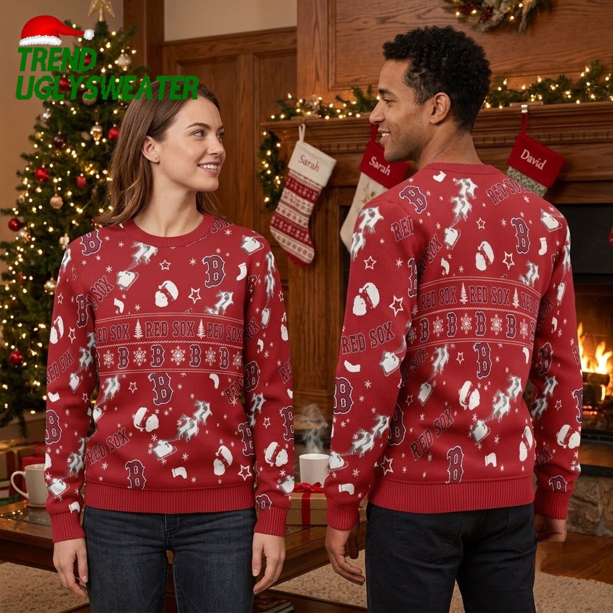 Boston Red Sox Santa Pattern Snowflakes And Baseballs Ugly Christmas Sweater