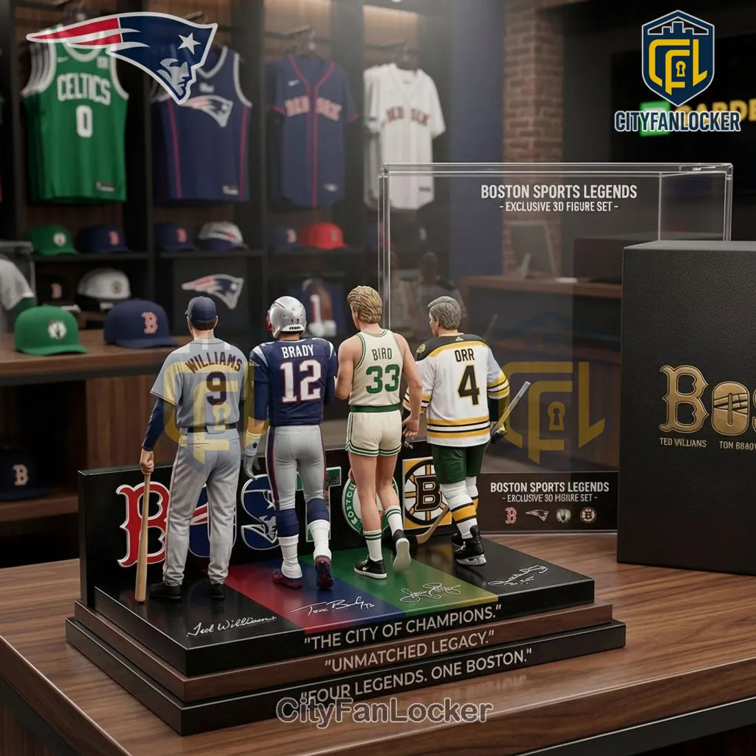 Boston Sports Legends Commemorative Signed Display 3D Figure Set