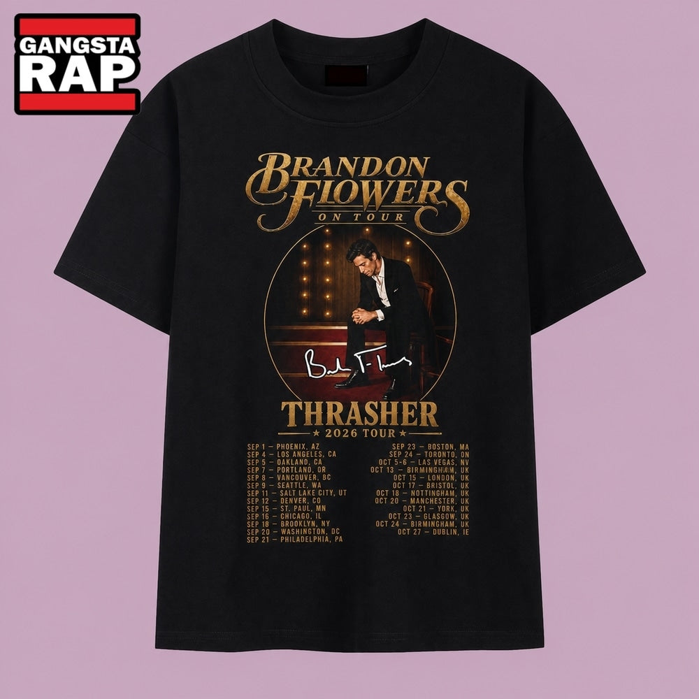Brandon Flowers On Tour Thrasher 2026 Concert Tour Dates T Shirt, Music 2D Shirt