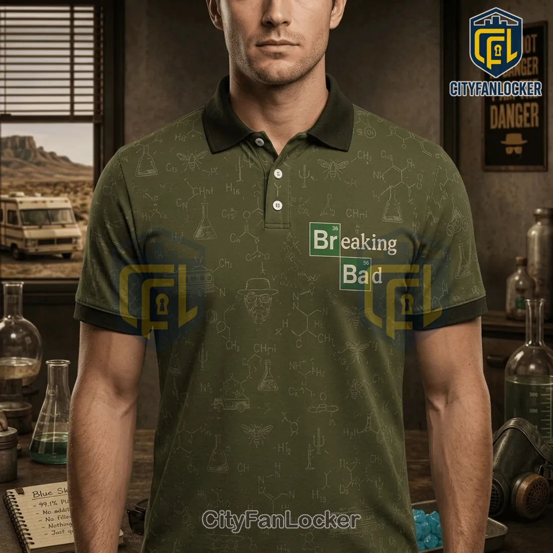 Breaking Bad Heisenberg I Am The One Who Knocks Olive Polo Shirt