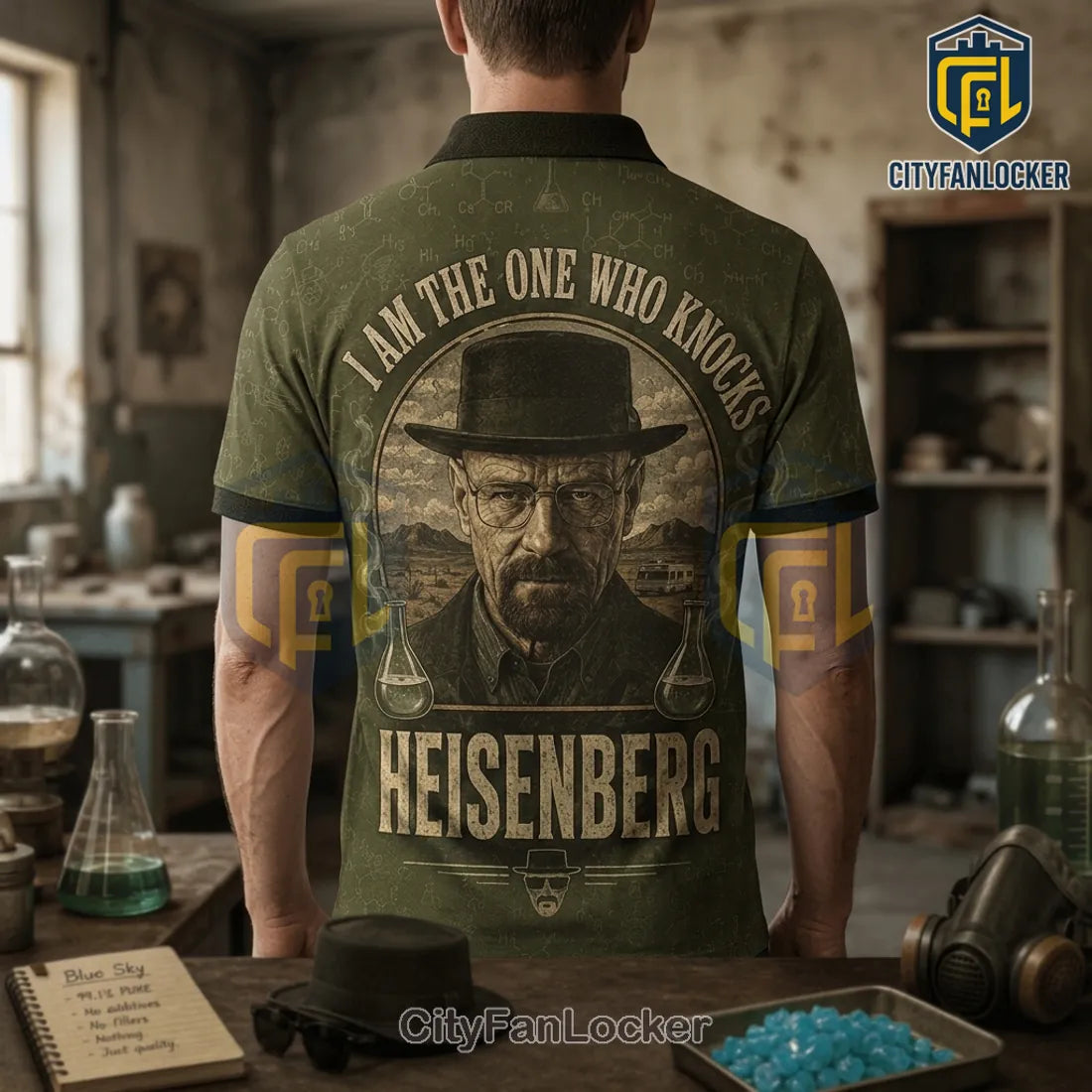 Breaking Bad Heisenberg I Am The One Who Knocks Olive Polo Shirt