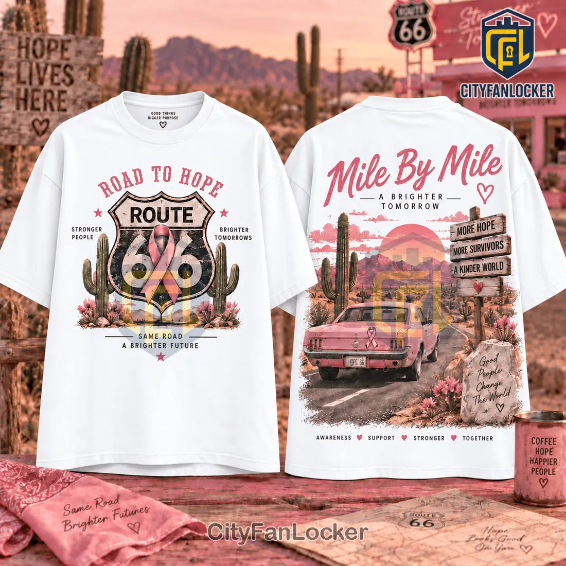 Breast Cancer Awareness Road To Hope Cream Shirt