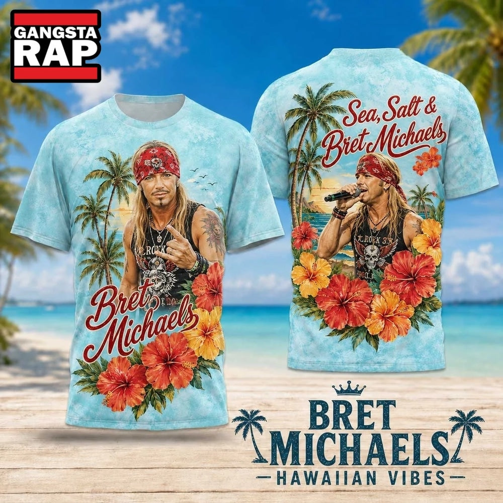 Bret Michaels Hawaiian Vibes Tropical Hibiscus Portrait 2026 3D Shirt