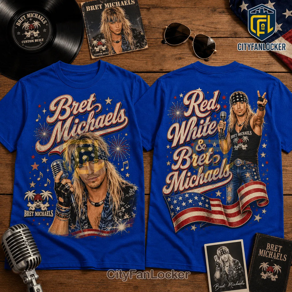 Bret Michaels Red White and Bret Casual Crewneck Shirt