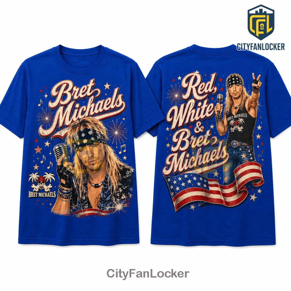 Bret Michaels Red White and Bret Casual Crewneck Shirt