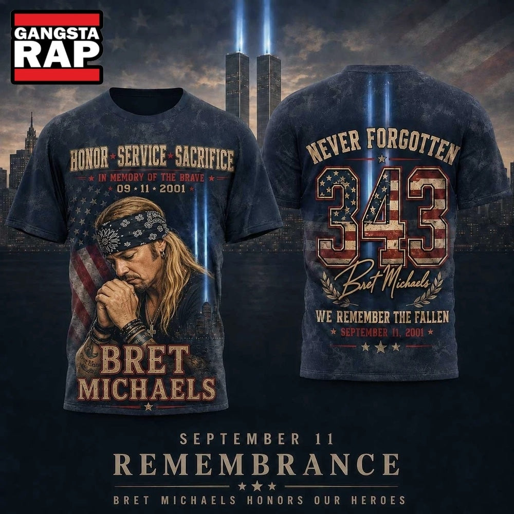 Bret Michaels September 11 American Flag Tribute 343 Back Graphic 3D Shirt
