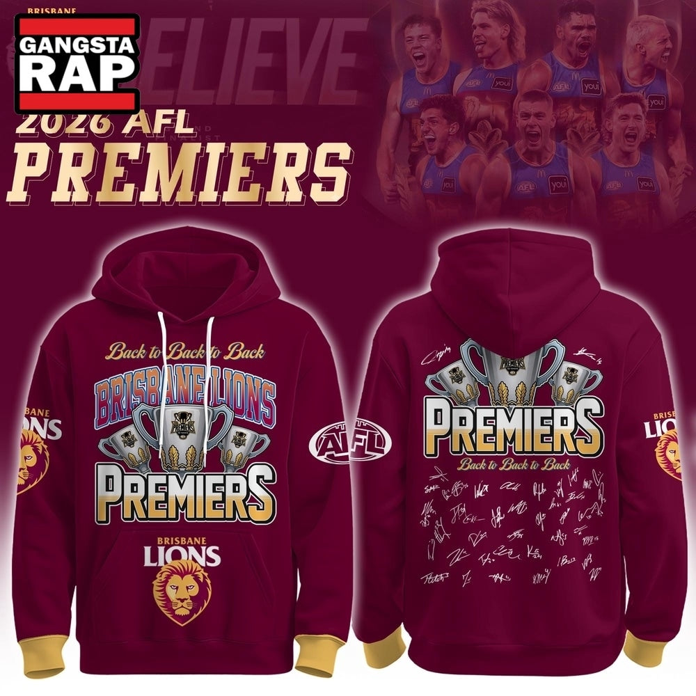 Brisbane Lions 2026 AFL Premiers Three Peat Limited Edition Hoodie T-Shirt