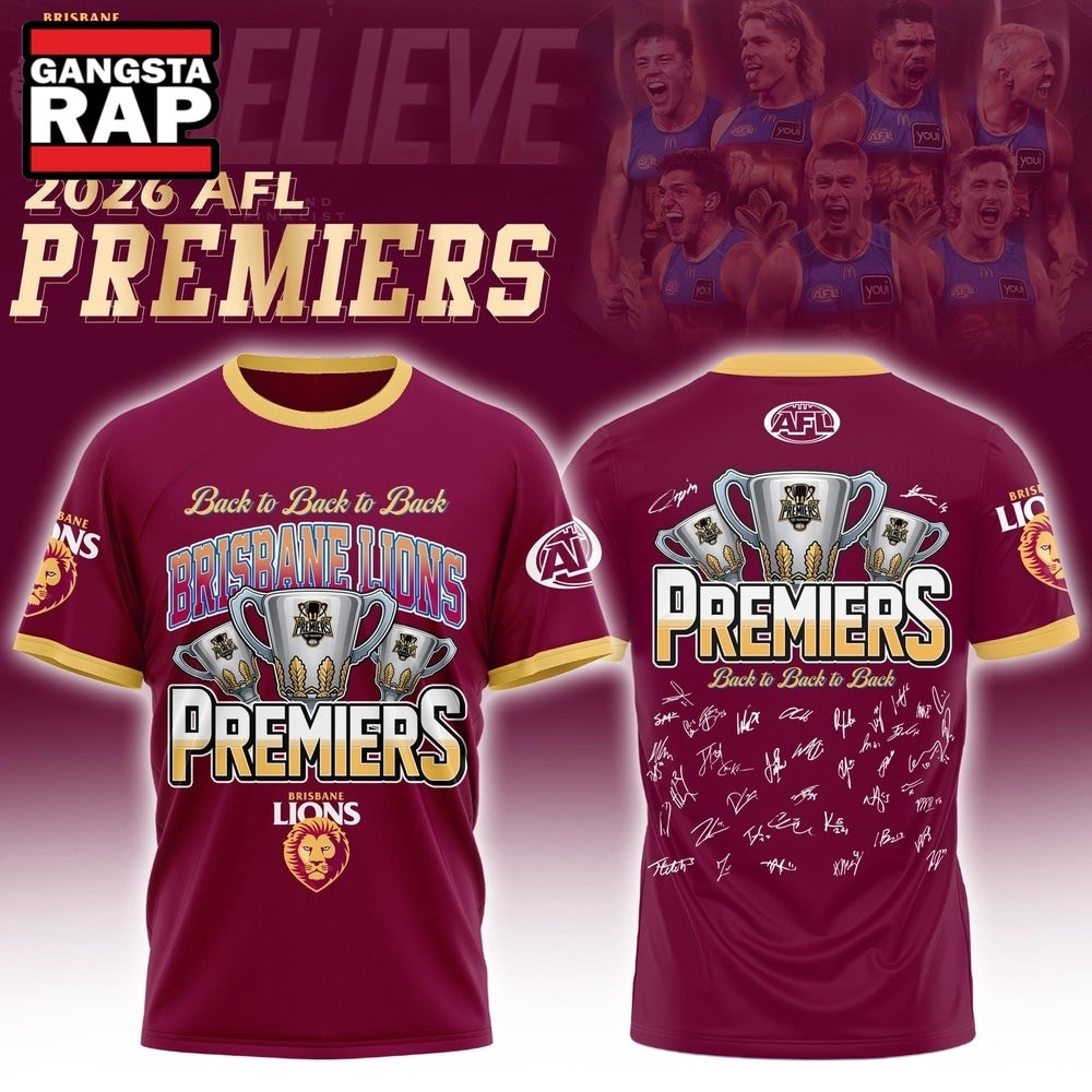 Brisbane Lions 2026 AFL Premiers Three Peat Limited Edition Hoodie T-Shirt