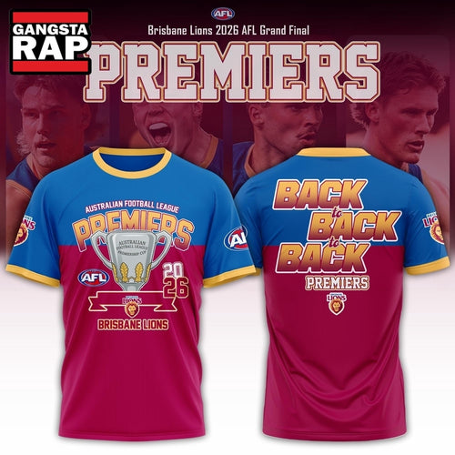 Brisbane Lions 2026 AFL Premiers Three Peat New Design 3D Shirt