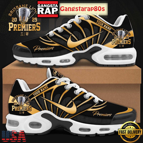 Brisbane Lions AFL 2025 Premiers Black Custom Air Max Plus Shoes Running Sneakers