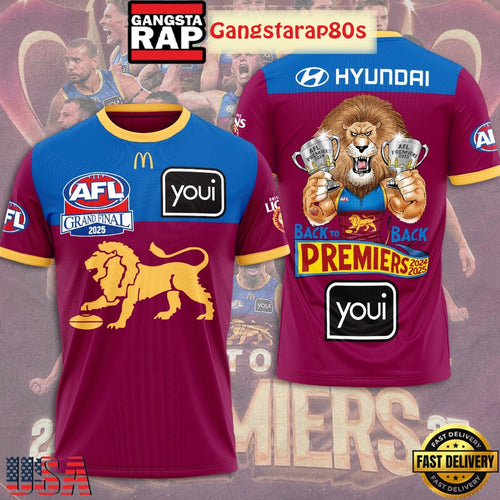 Brisbane Lions Premiers 2025 Back To Back Unisex 3D Shirt