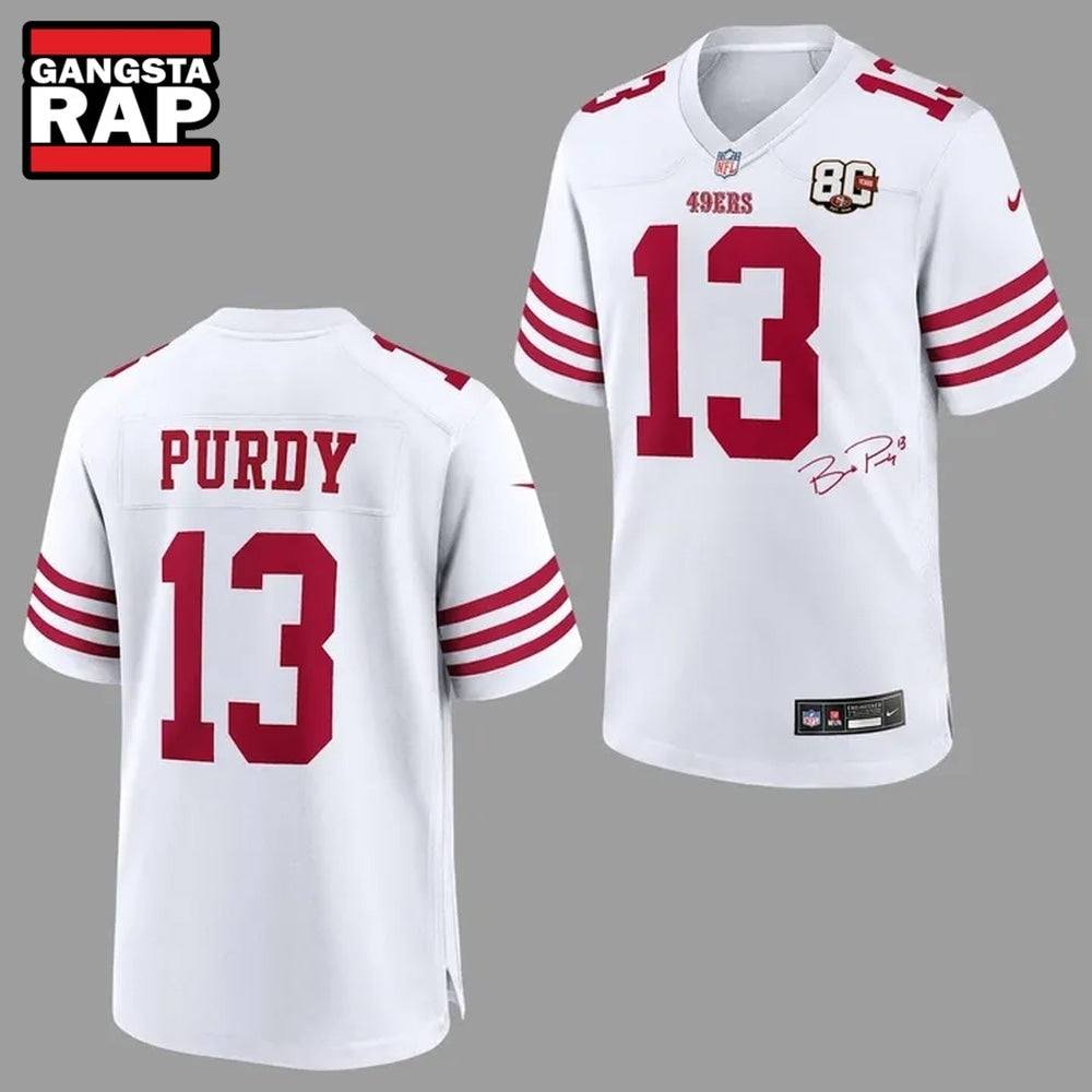 Brock Purdy San Francisco 49ers 80th Anniversary Signatures Print Football Jersey