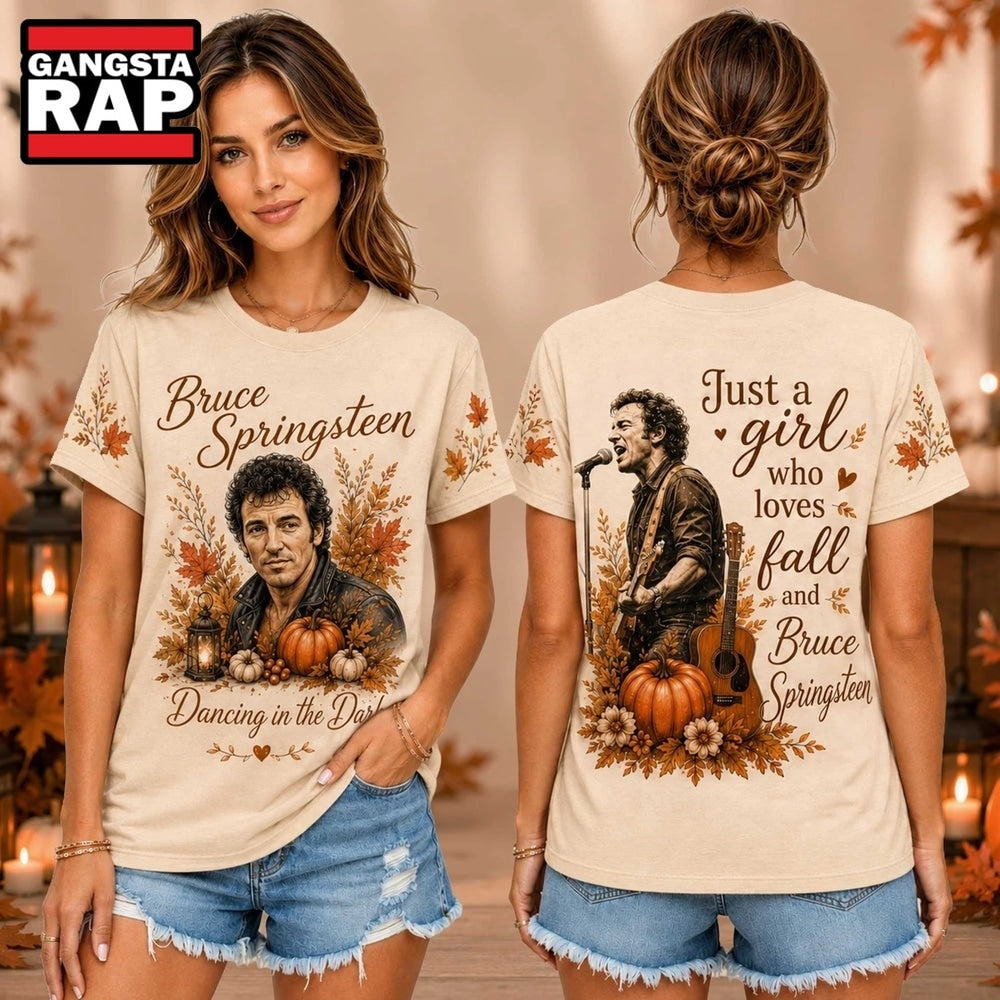 Bruce Springsteen Autumn Pumpkins Vintage Photo Unisex 3D Shirt , Music Trend Shirt