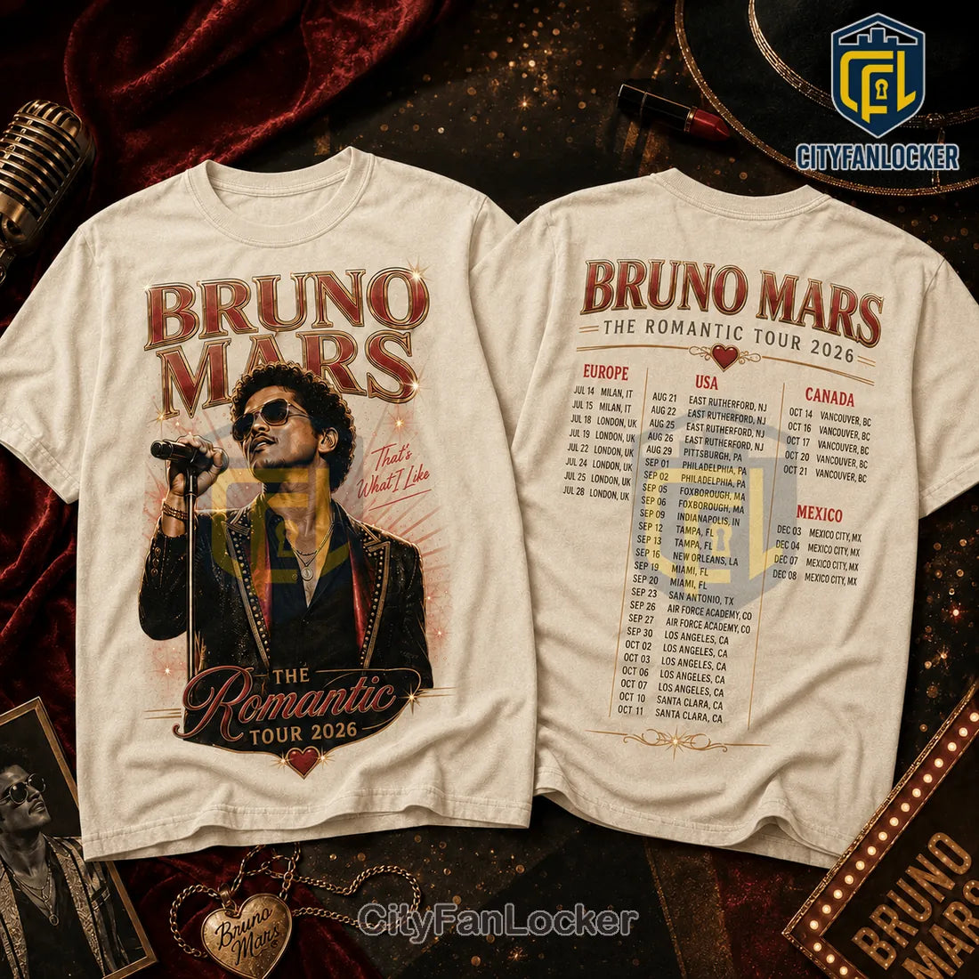 Bruno Mars The Romantic Tour 2026 Concert T-Shirt
