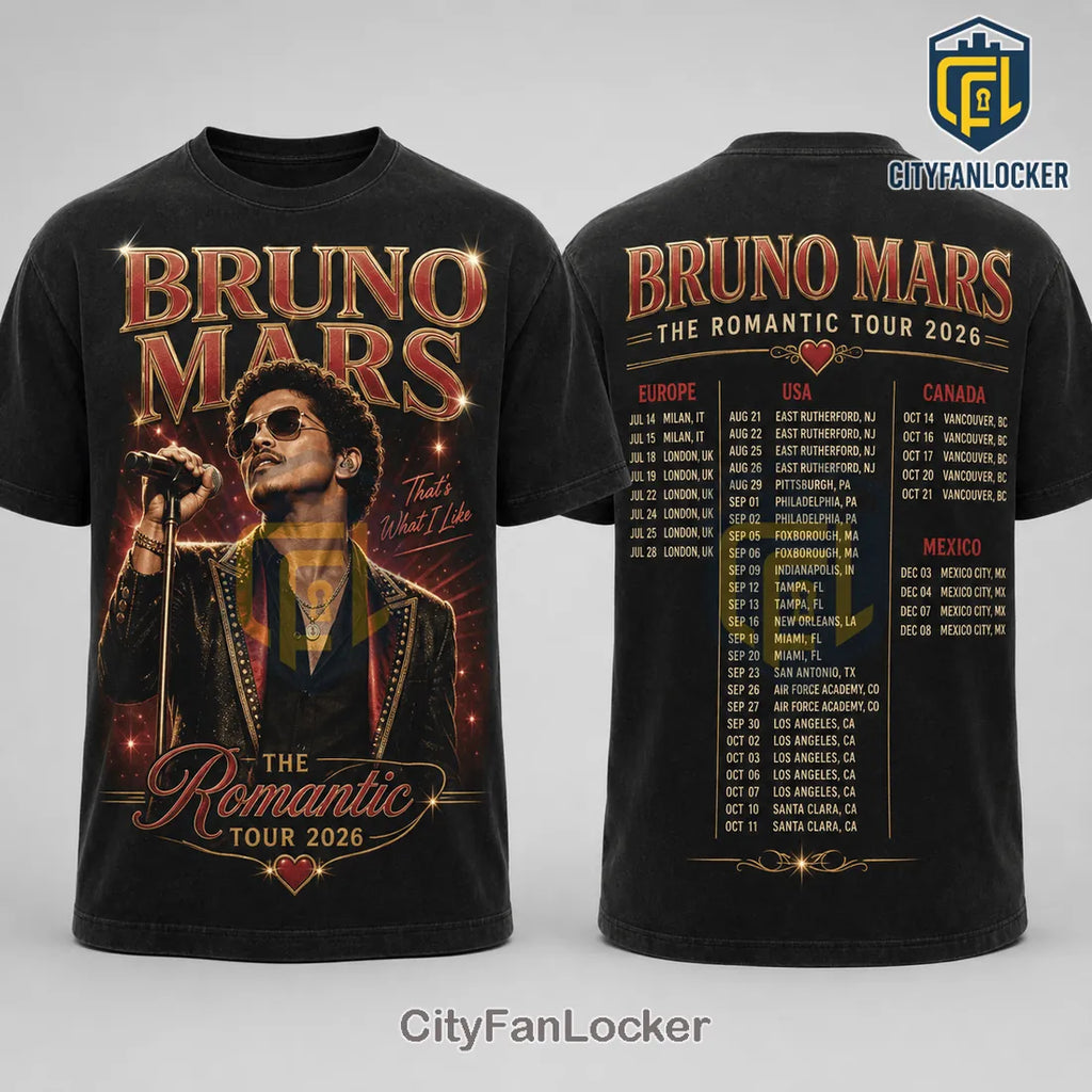 Bruno Mars The Romantic Tour 2026 Concert T-Shirt