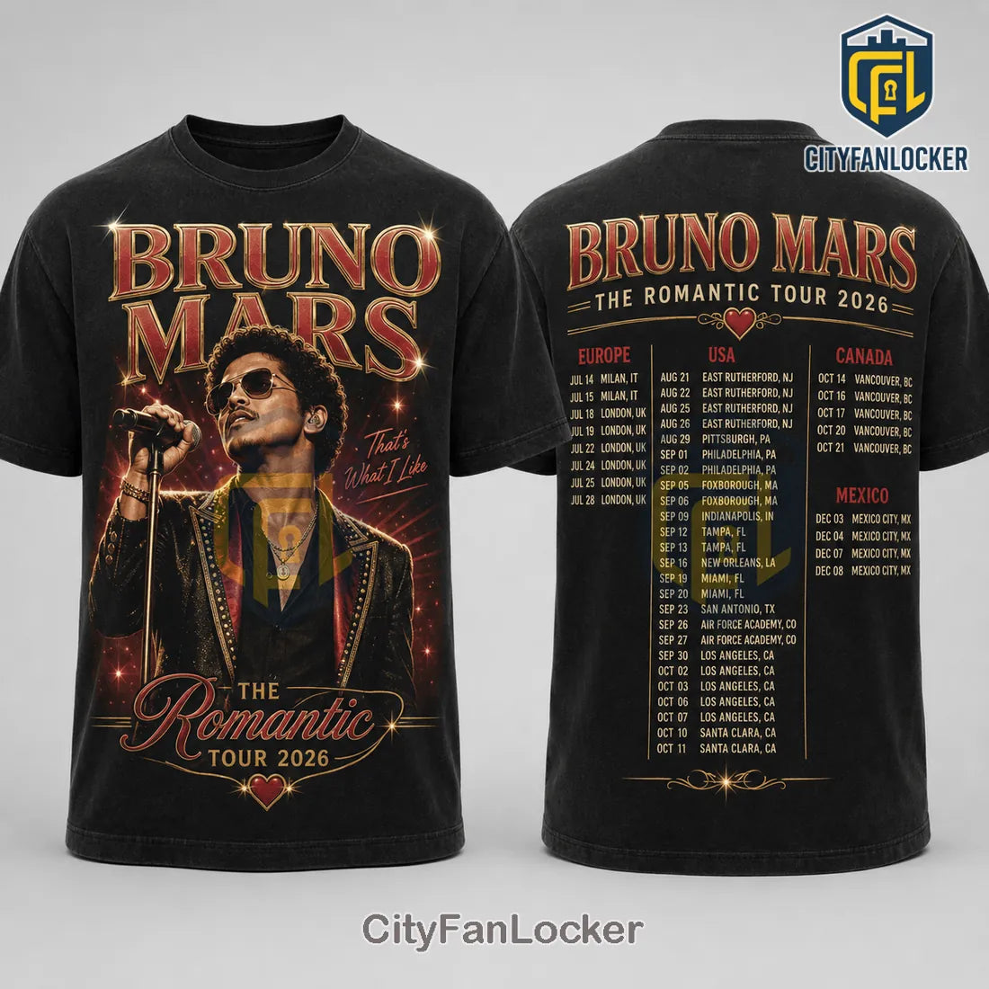 Bruno Mars The Romantic Tour 2026 Concert T-Shirt