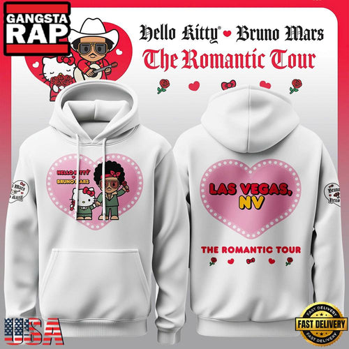 Bruno Mars x Hello Kitty The Romantic Tour 2026 Pink and White Limited Hoodie Shirt