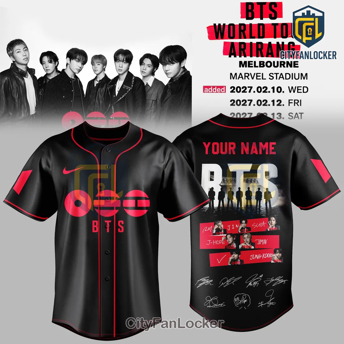 BTS Arirang World Tour 2027 Member Signatures Baseball Jersey