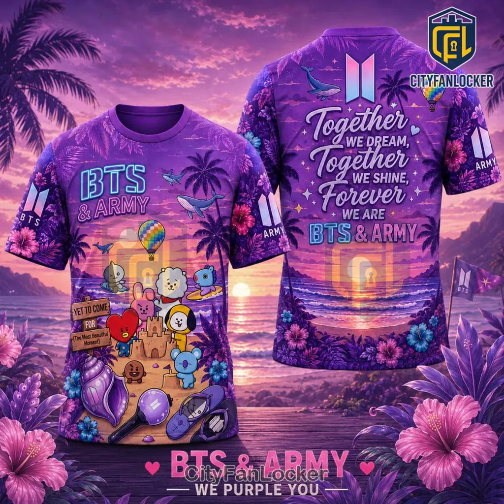 BTS Army Purple Tropical Pattern T-Shirt 2026