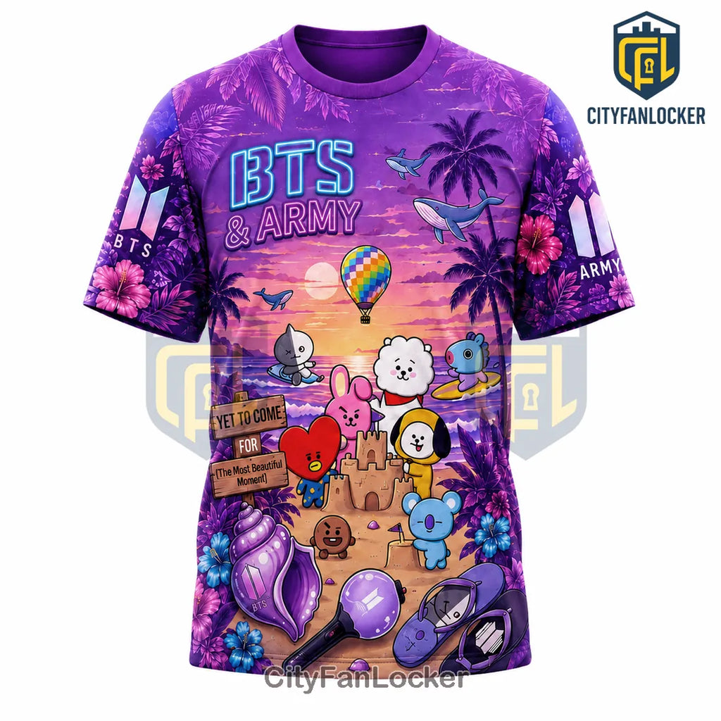 BTS Army Purple Tropical Pattern T-Shirt 2026