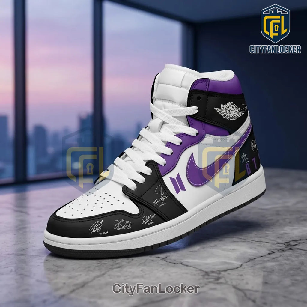 BTS Purple White Air Jordan 1 High Top Sneakers