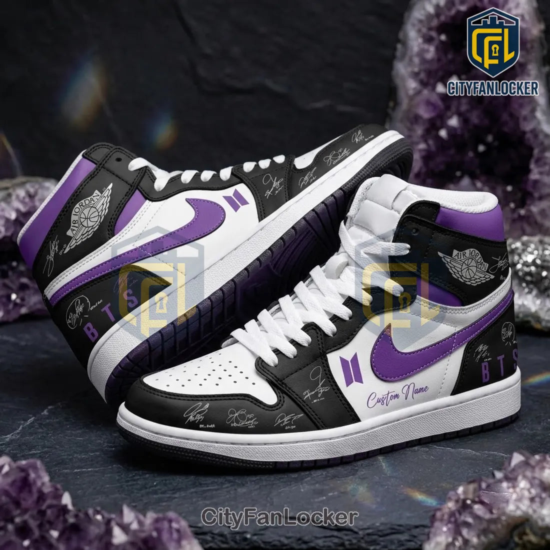 BTS Purple White Air Jordan 1 High Top Sneakers