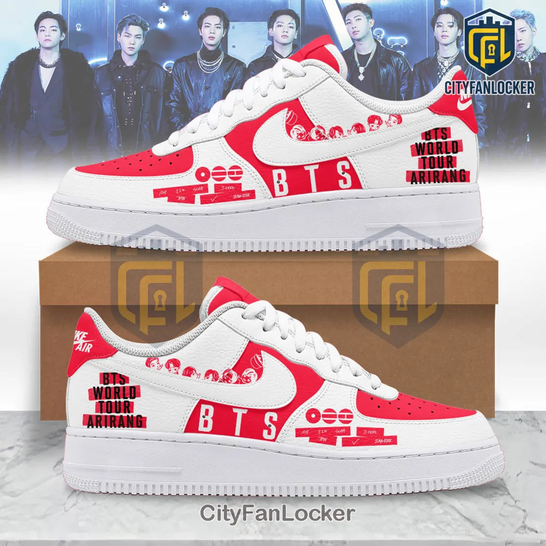 BTS World Tour Arirang Custom Red White Air Force 1 Sneakers